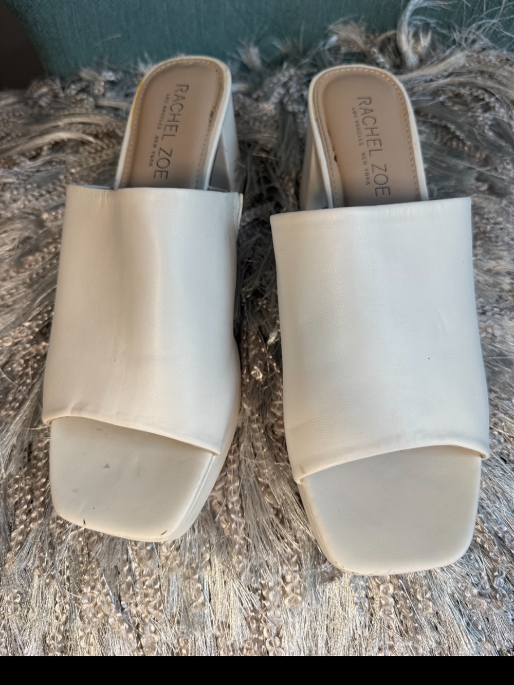 Rachel Zoe Cream Slide Mules with Square Toe